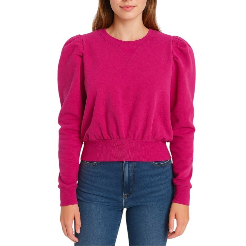 Free People Women’s Bright Pink Puff Sleeve Pullover Sweatshirt | Size XS
